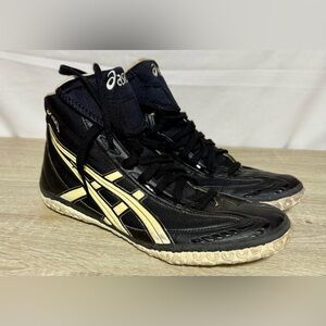 ASICS Fuerte Wrestling Shoes Black White Men’s Size 12 JY503 MMA Boxing